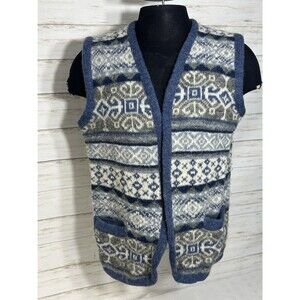 Vtg. SAGA Open Sweater Vest Cardigan Mens Medium XL Womens Nordic Wool Fair Isle
